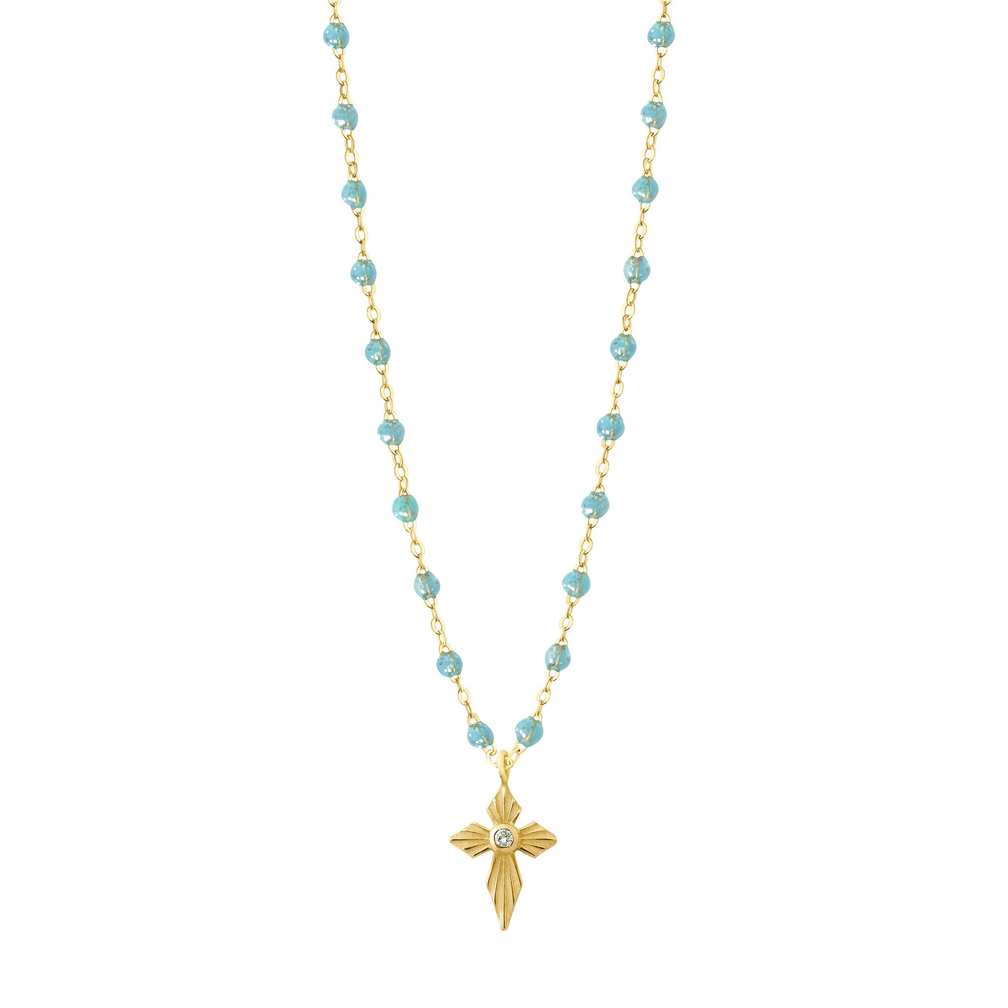 Gigi Clozeau - Croix Lumière Aqua Diamond Necklace, Yellow Gold, 16.5"