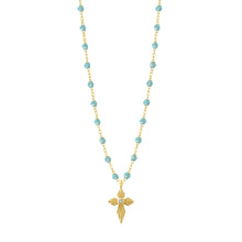 Gigi Clozeau - Croix Lumière Aqua Diamond Necklace, Yellow Gold, 16.5"