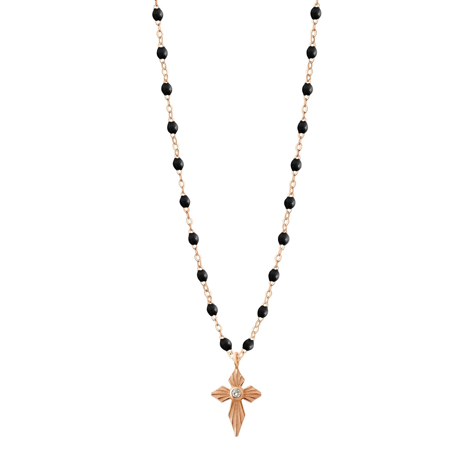 Gigi Clozeau - Croix Lumière Black Diamond Necklace, Rose Gold, 16.5"