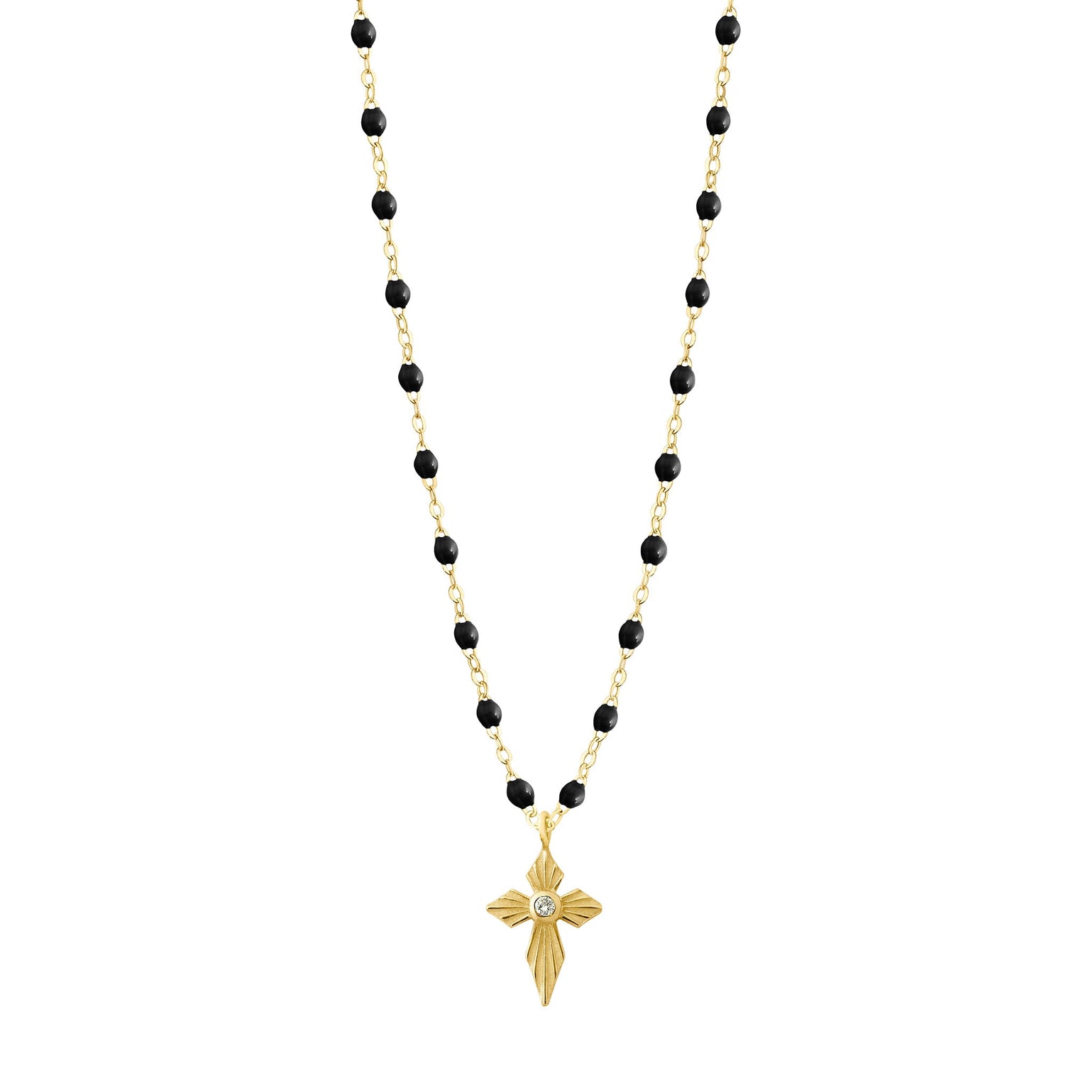 Gigi Clozeau - Croix Lumière Black Diamond Necklace, Yellow Gold, 16.5"