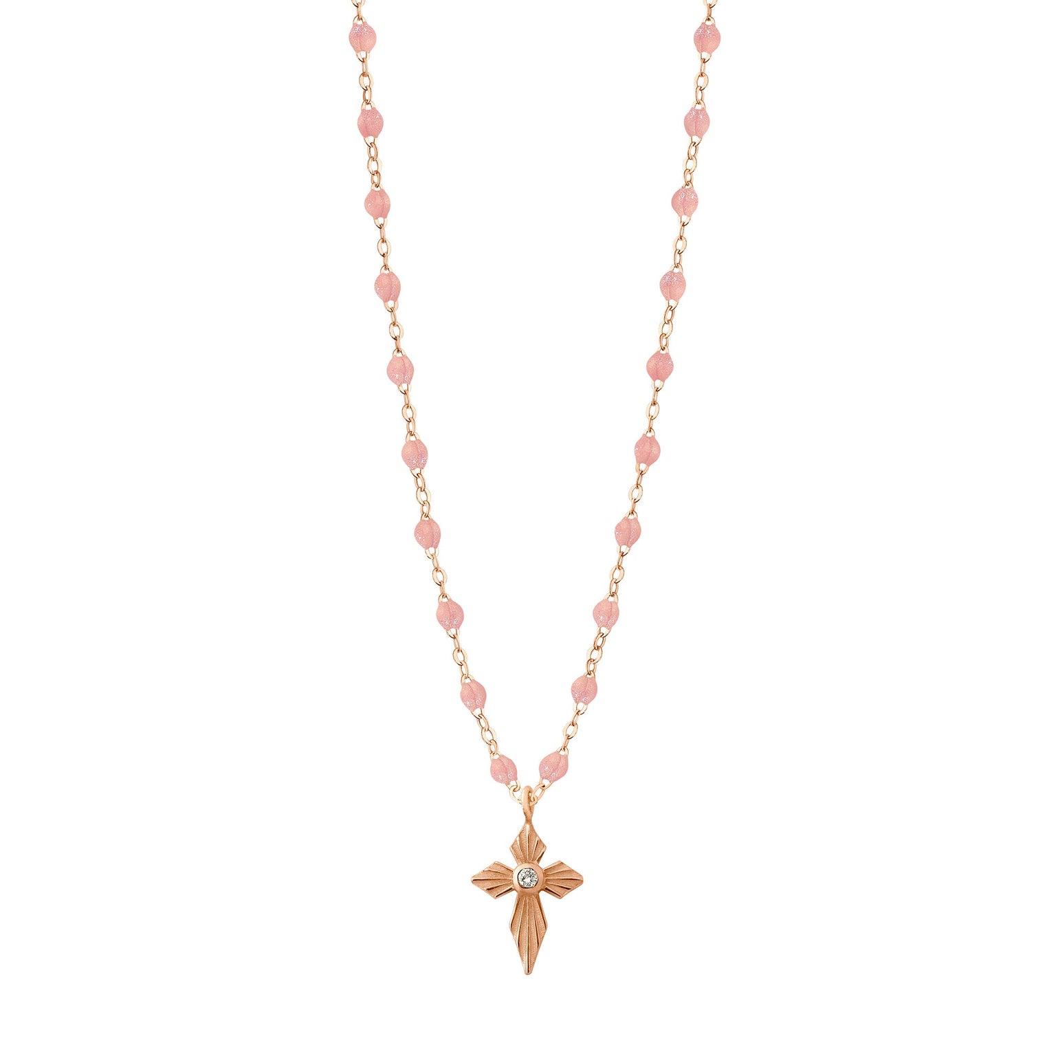 Gigi Clozeau - Croix Lumière Blush Diamond Necklace, Rose Gold, 16.5"