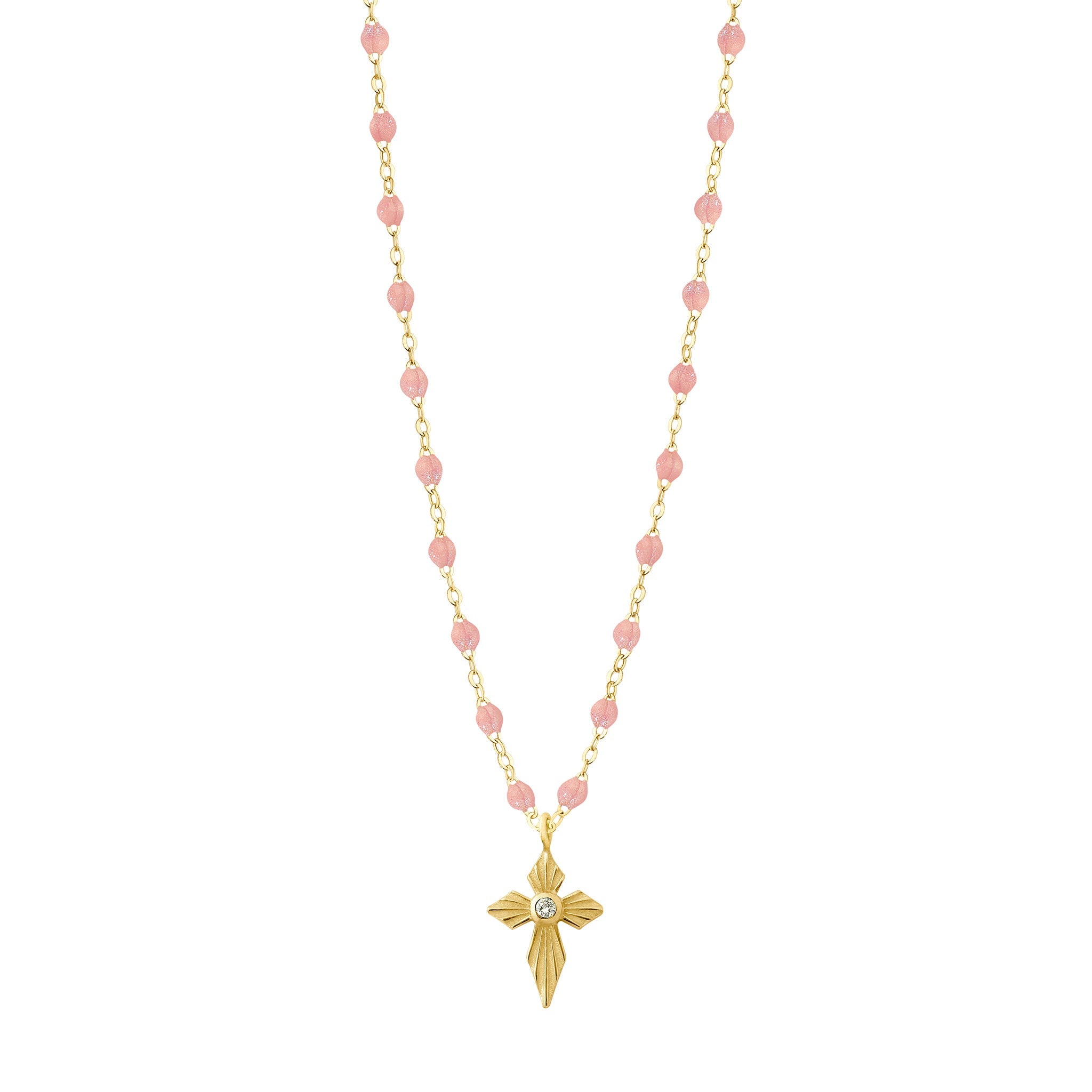 Gigi Clozeau - Croix Lumière Blush Diamond Necklace, Yellow Gold, 16.5"