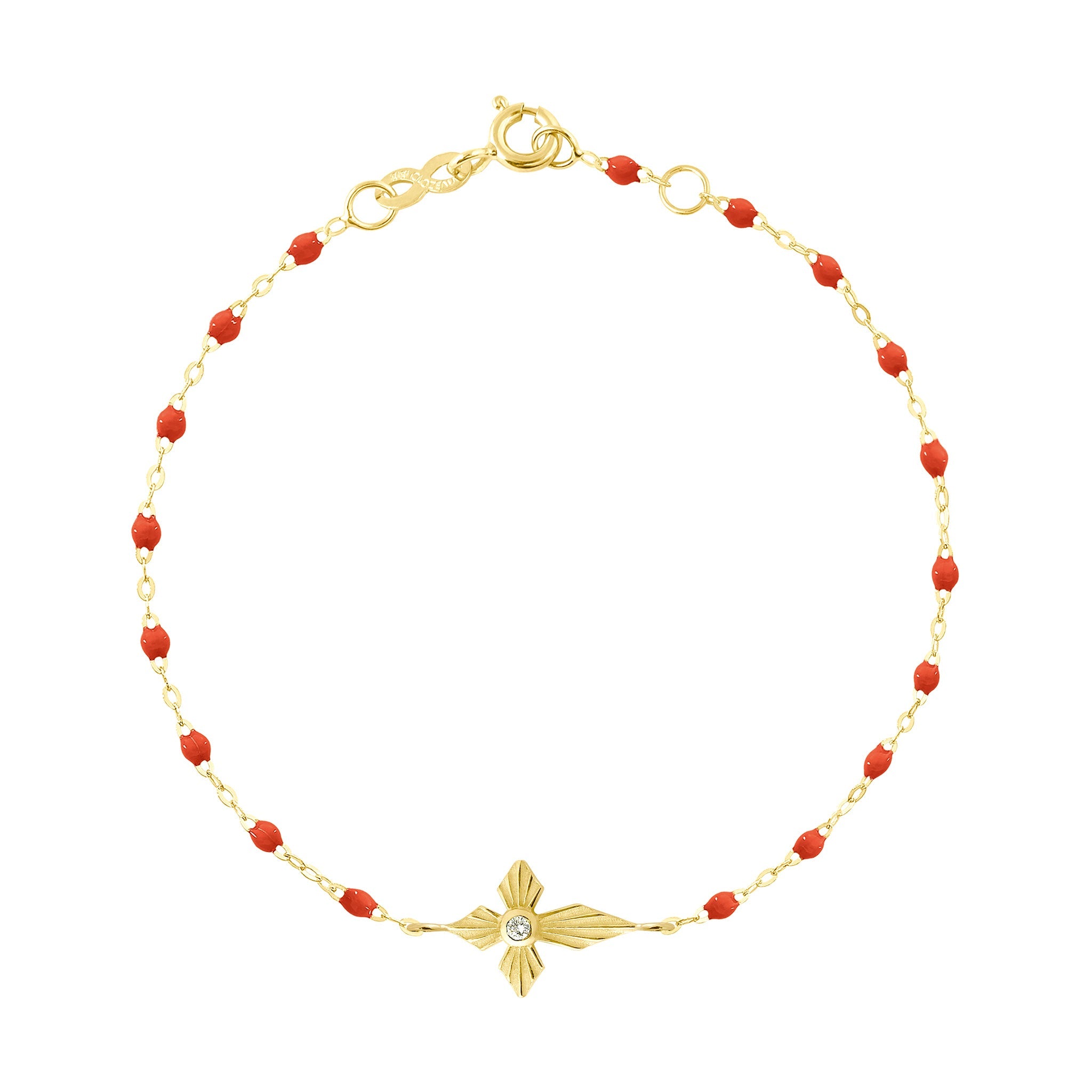 Gigi Clozeau - Croix Lumière Coral Diamond Bracelet, Yellow Gold, 6.7"