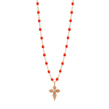 Gigi Clozeau - Croix Lumière Coral Diamond Necklace, Rose Gold, 16.5"