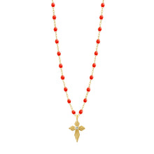 Gigi Clozeau - Croix Lumière Coral Diamond Necklace, Yellow Gold, 16.5"