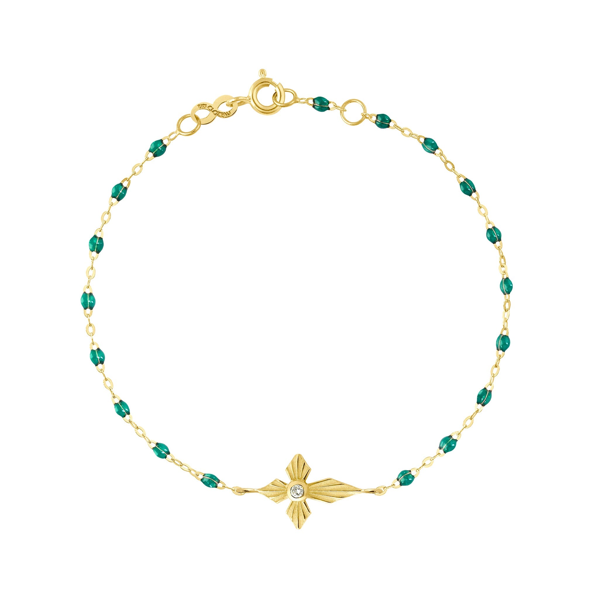 Gigi Clozeau - Croix Lumière Emerald Diamond Bracelet, Yellow Gold, 6.7"