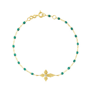 Gigi Clozeau - Croix Lumière Emerald Diamond Bracelet, Yellow Gold, 6.7"
