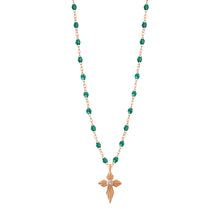 Gigi Clozeau - Croix Lumière Emerald Diamond Necklace, Rose Gold, 16.5"