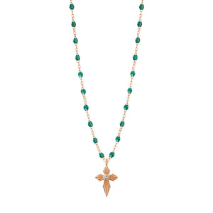 Gigi Clozeau - Croix Lumière Emerald Diamond Necklace, Rose Gold, 16.5"