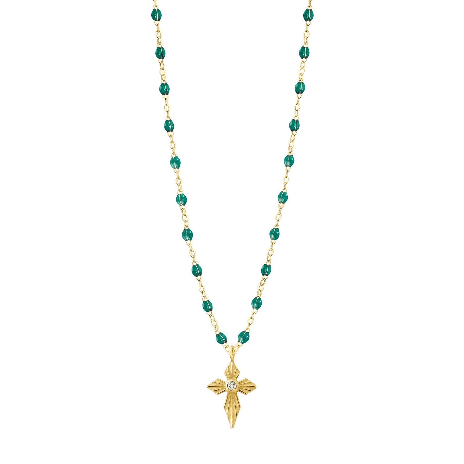 Gigi Clozeau - Croix Lumière Emerald Diamond Necklace, Yellow Gold, 16.5"