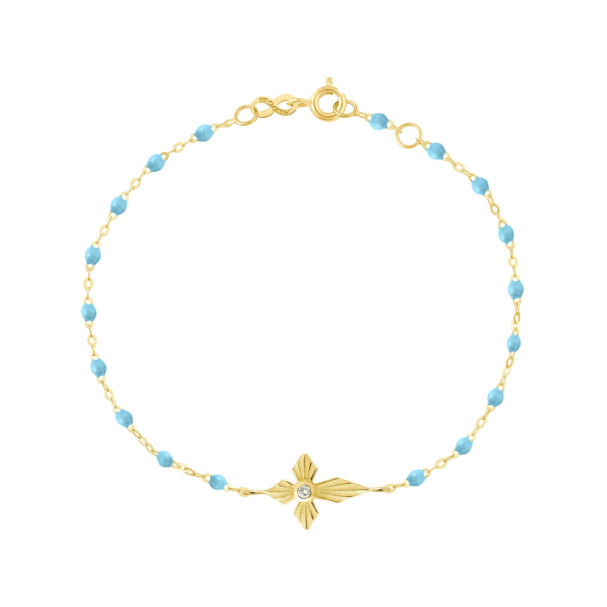 Gigi Clozeau - Croix Lumière Turquoise Diamond Bracelet, Yellow Gold, 6.7"