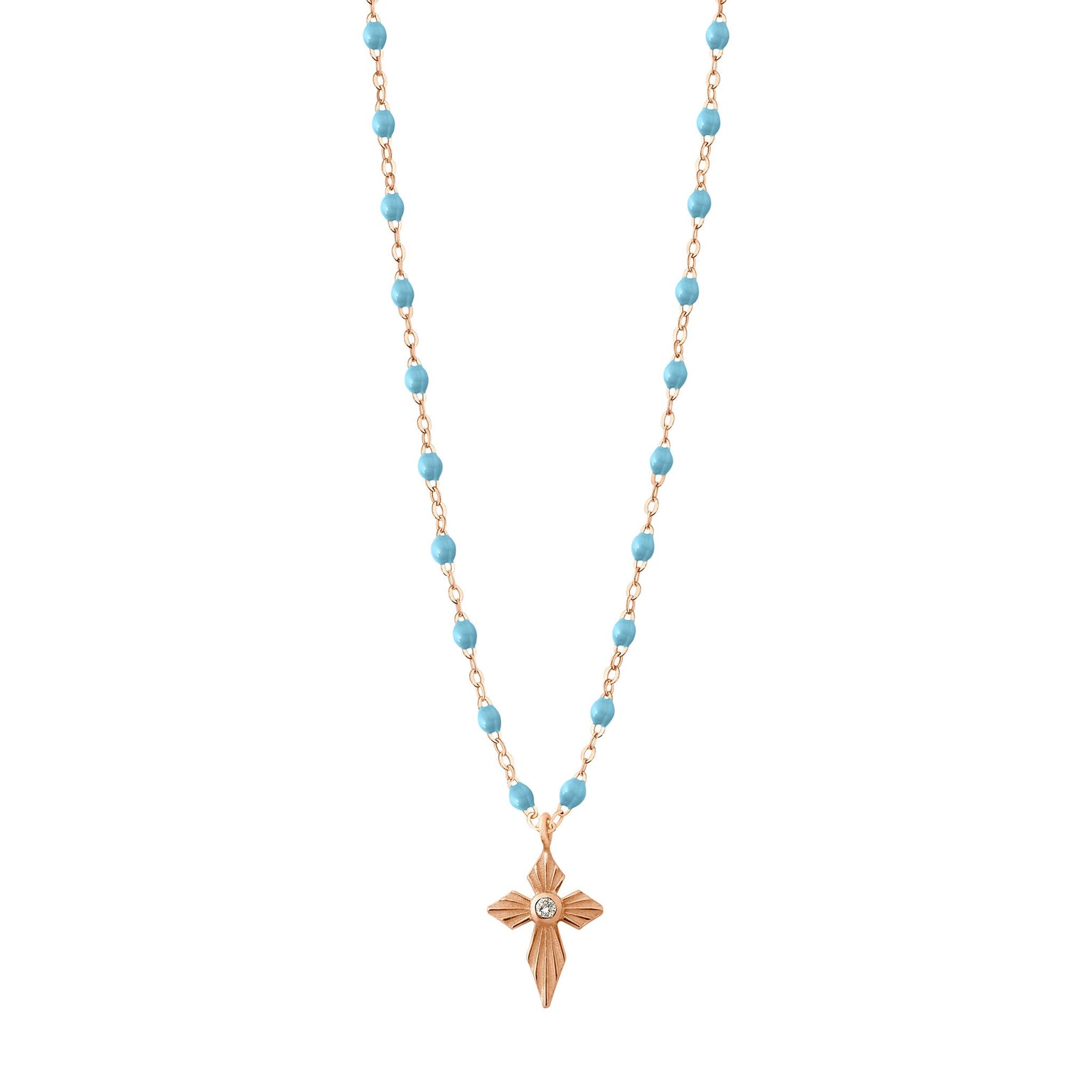 Gigi Clozeau - Croix Lumière Turquoise Diamond Necklace, Rose Gold, 16.5"