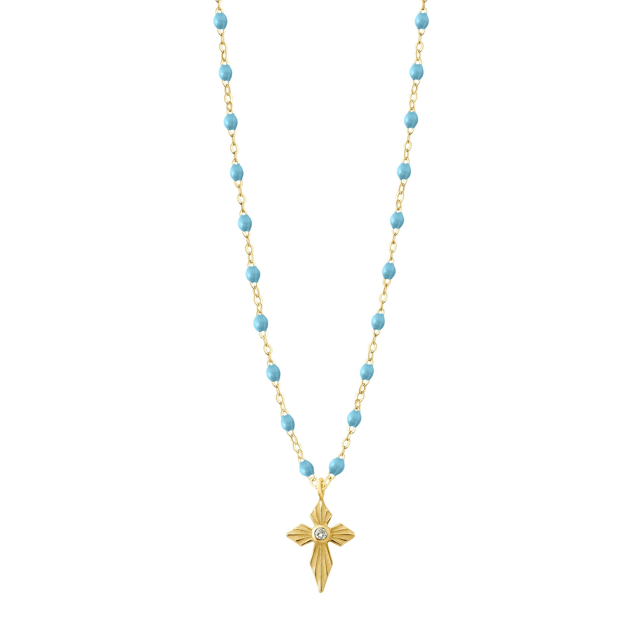 Gigi Clozeau - Croix Lumière Turquoise Diamond Necklace, Yellow Gold, 16.5"
