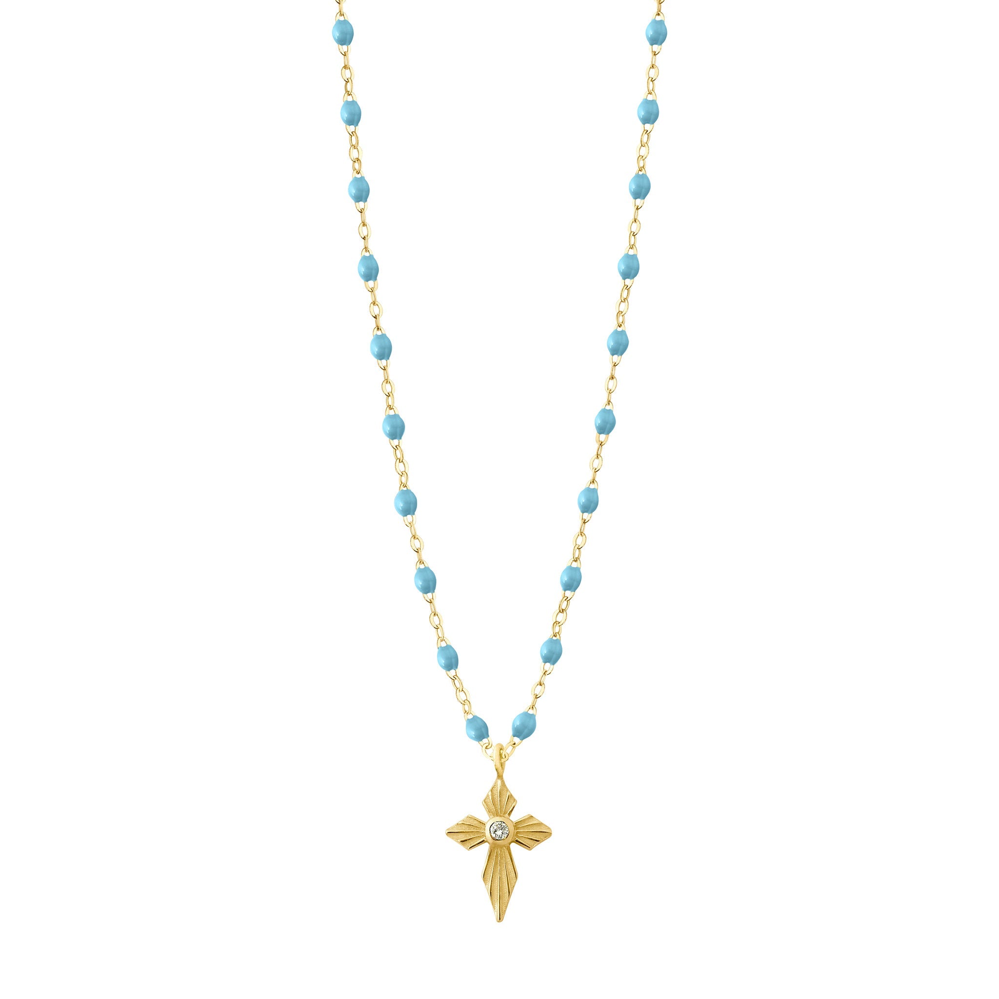 Gigi Clozeau - Croix Lumière Turquoise Diamond Necklace, Yellow Gold, 16.5"
