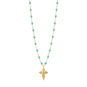 Gigi Clozeau - Croix Lumière Turquoise Diamond Necklace, Yellow Gold, 16.5"