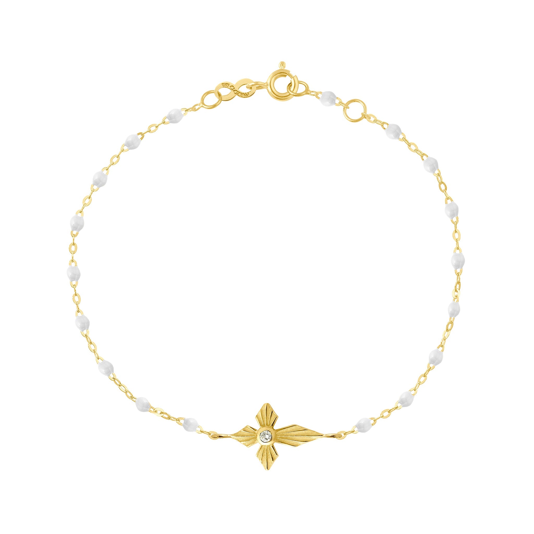 Gigi Clozeau - Croix Lumière White Diamond Bracelet, Yellow Gold, 6.7"
