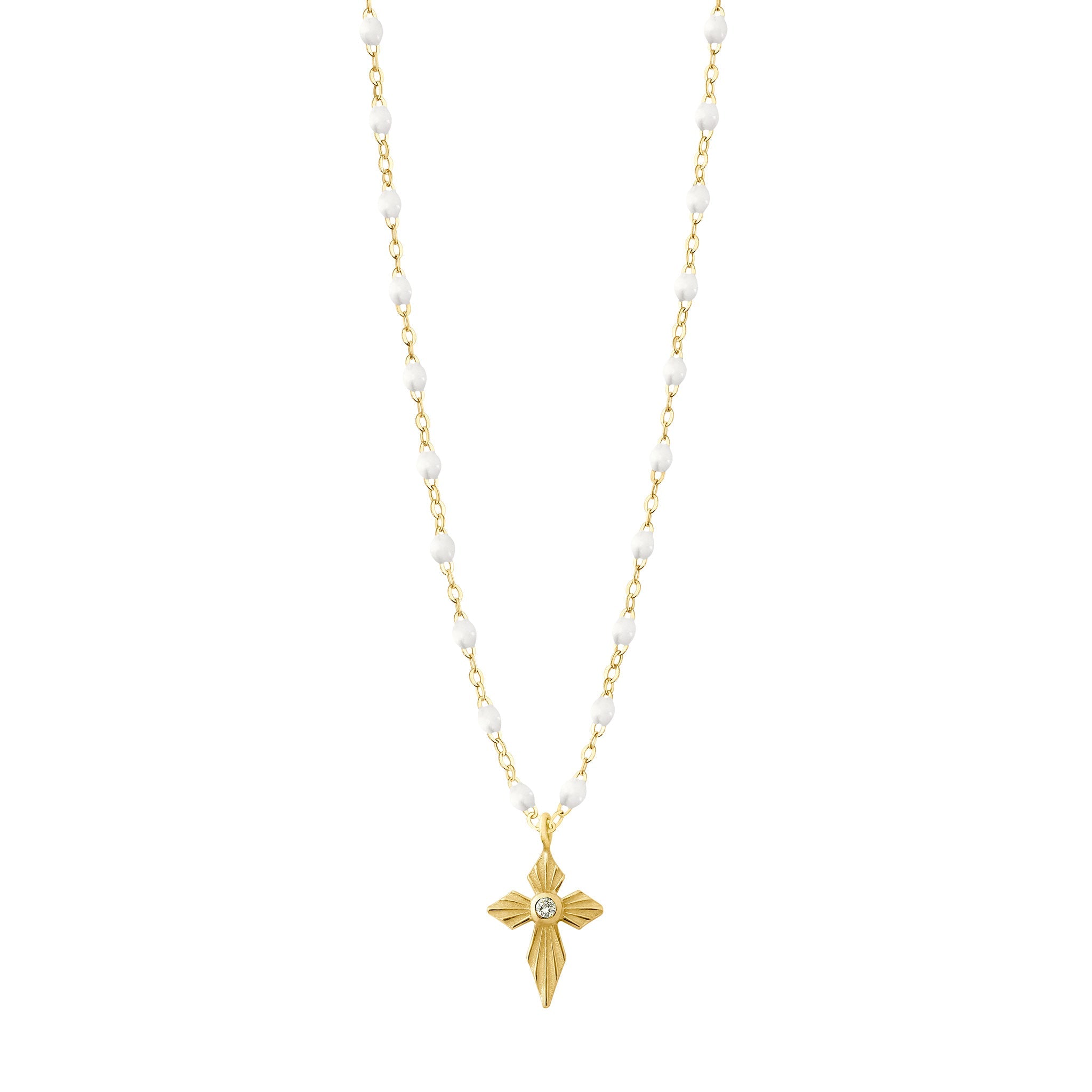 Gigi Clozeau - Croix Lumière White Diamond Necklace, Yellow Gold, 16.5"