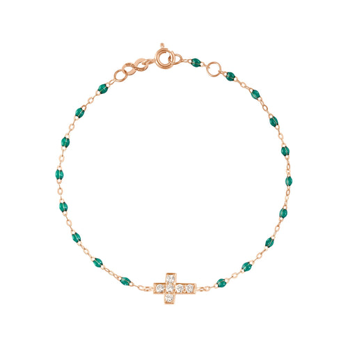 Gigi Clozeau - Cross Charm Classic Gigi Emerald Diamond Bracelet, Rose Gold, 6.7