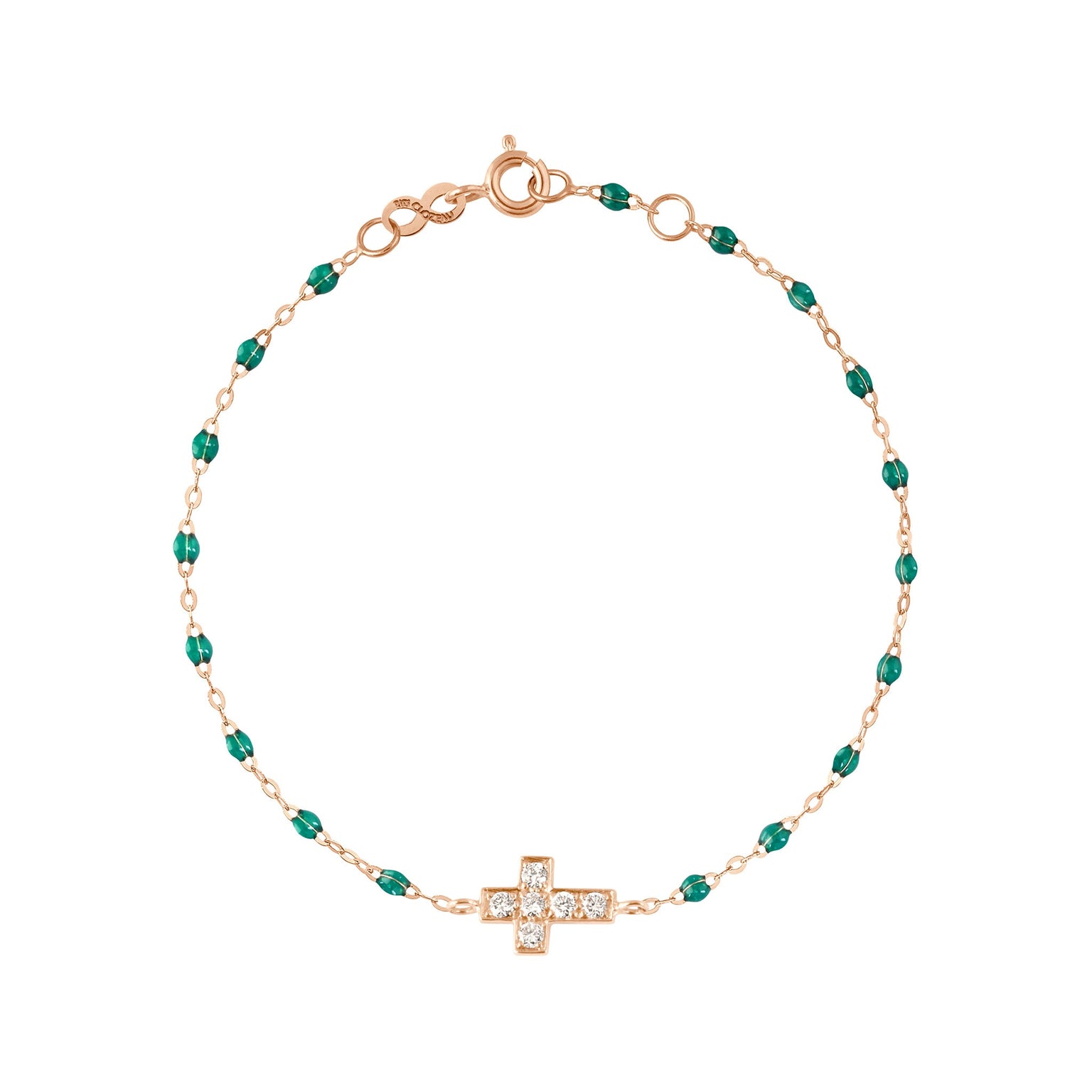 Gigi Clozeau - Cross Charm Classic Gigi Emerald Diamond Bracelet, Rose Gold, 6.7"