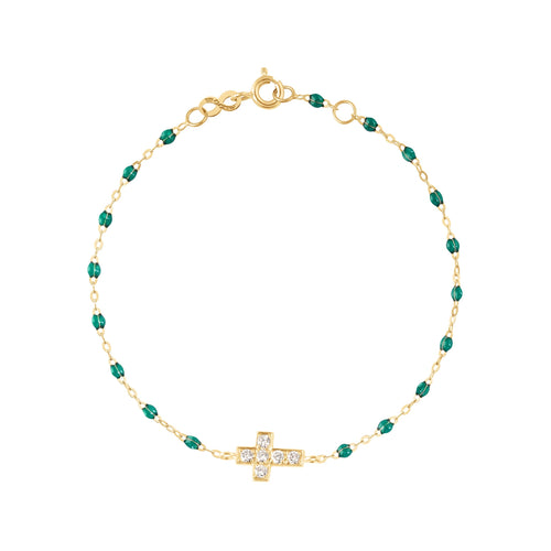 Gigi Clozeau - Cross Charm Classic Gigi Emerald Diamond Bracelet, Yellow Gold, 6.7