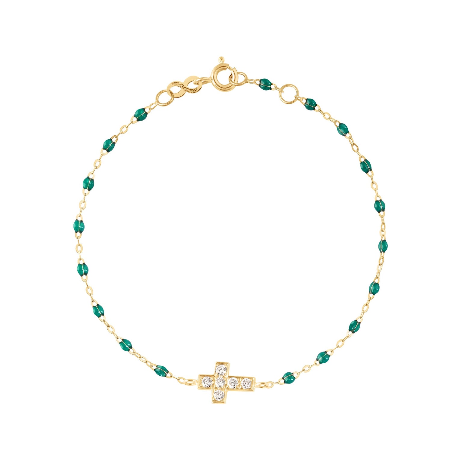 Gigi Clozeau - Cross Charm Classic Gigi Emerald Diamond Bracelet, Yellow Gold, 6.7"