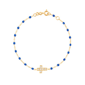 Gigi Clozeau - Cross Charm Classic Gigi Lapis diamond bracelet, Yellow Gold, 6.7"