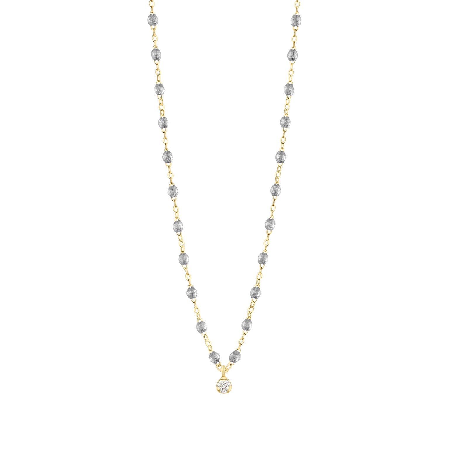 Gigi Clozeau - Gigi Supreme Classic 1 Diamond Necklace, Silver, Yellow Gold, 16.5"
