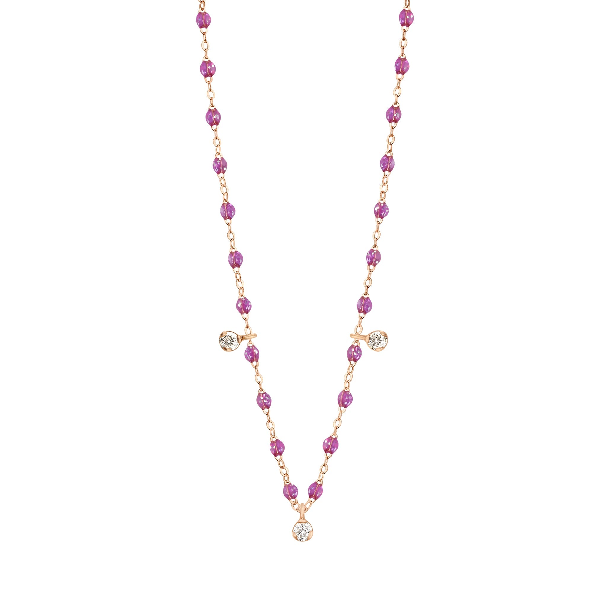 Gigi Clozeau - Gigi Supreme Classic 3 Diamond Necklace, Galaxy, Rose Gold, 17.7"