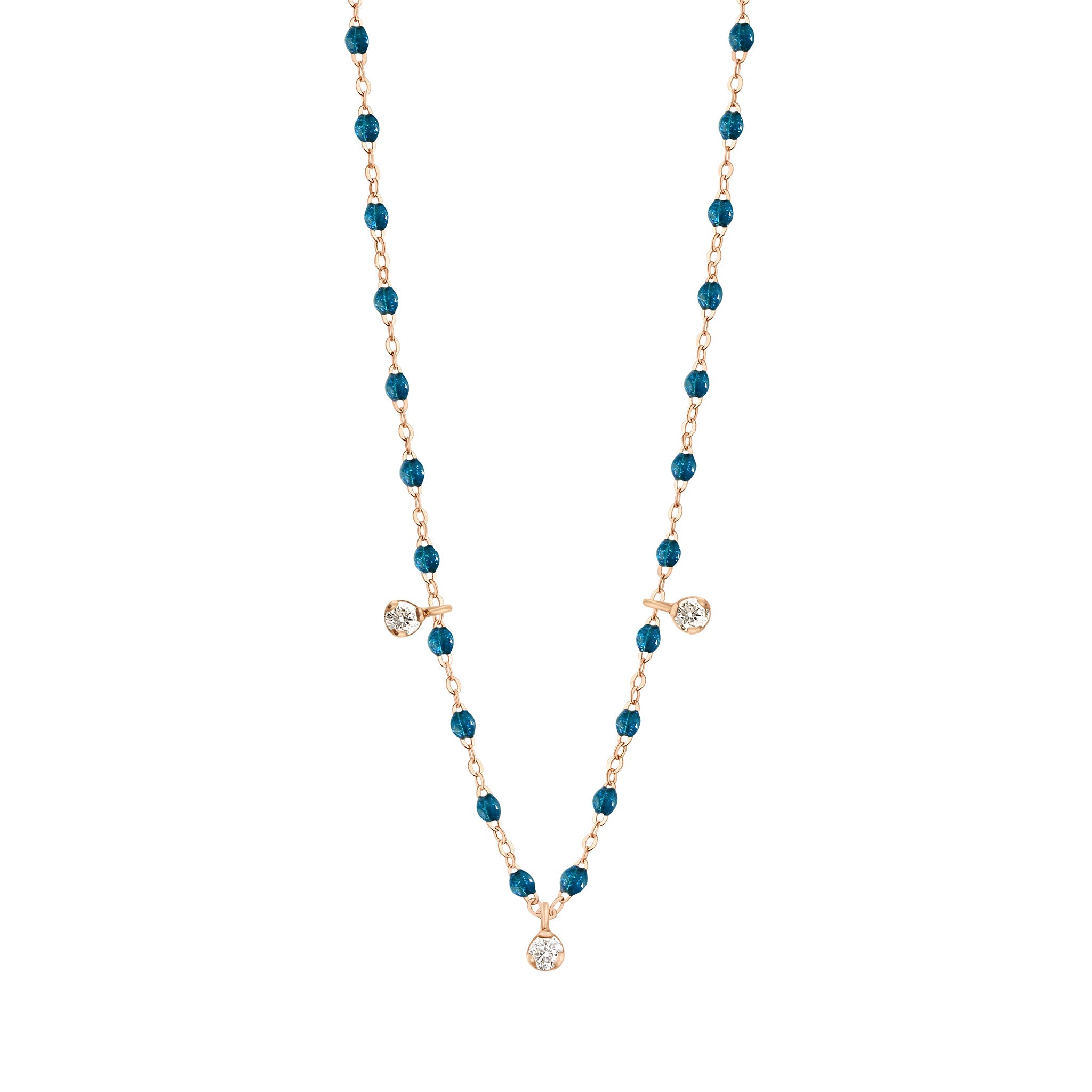 Gigi Clozeau - Gigi Supreme Classic 3 Diamond Necklace, Jungle, Rose Gold, 17.7"
