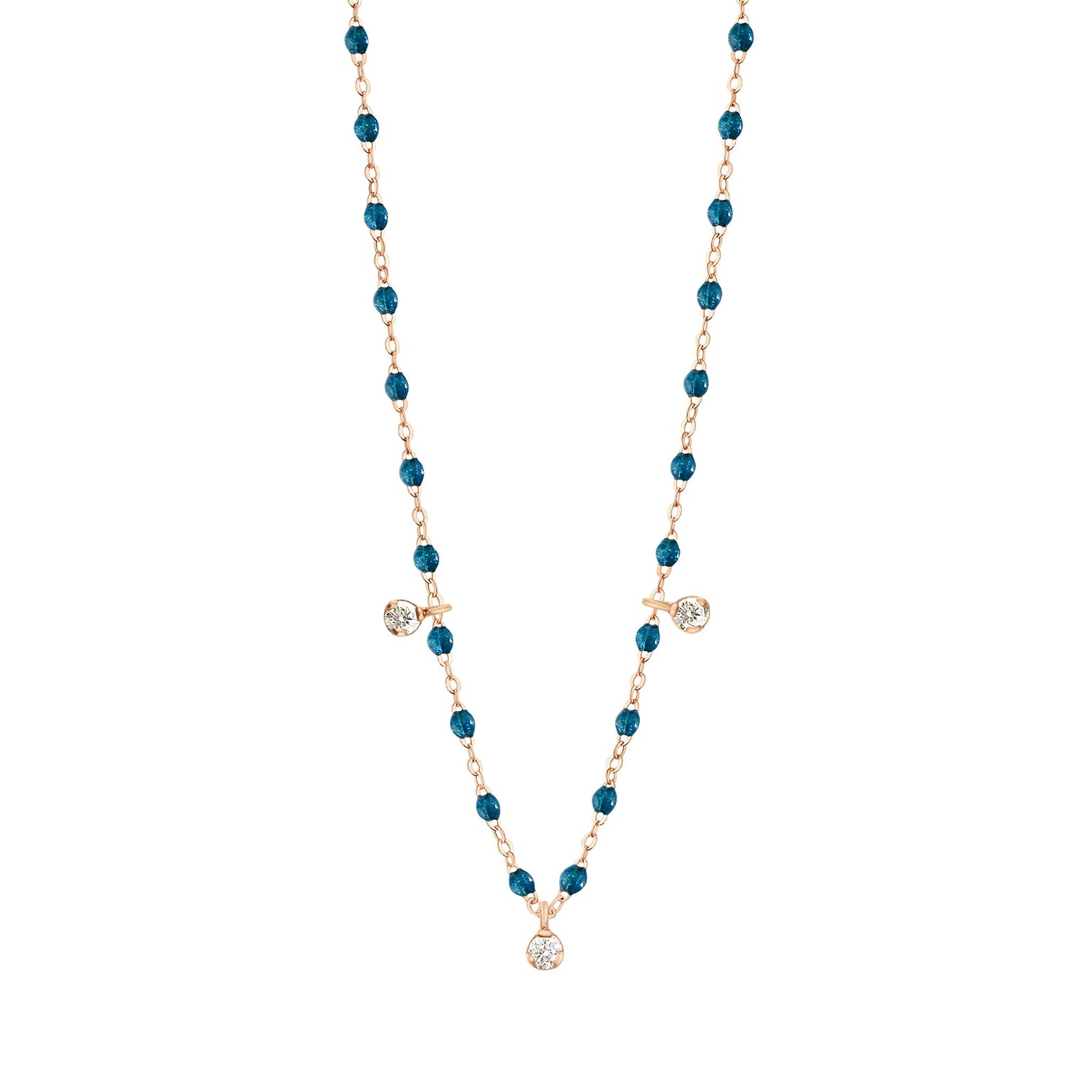 Gigi Clozeau - Gigi Supreme Classic 3 Diamond Necklace, Jungle, Rose Gold, 17.7"