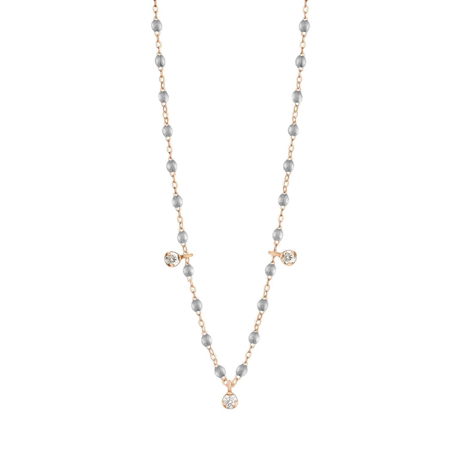 Gigi Clozeau - Gigi Supreme Classic 3 Diamond Necklace, Silver, Rose Gold, 17.7"