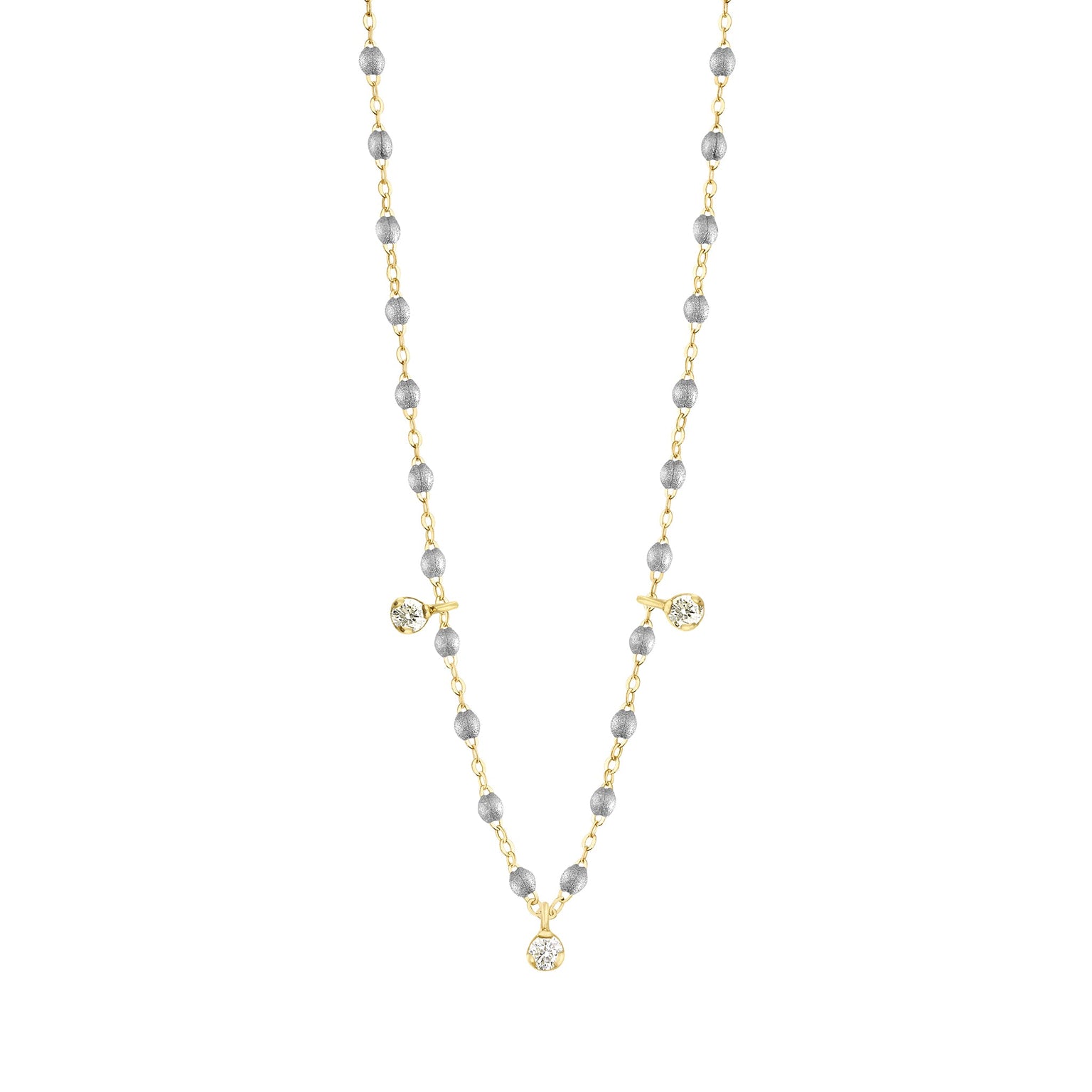 Gigi Clozeau - Gigi Supreme Classic 3 Diamond Necklace, Silver, Yellow Gold, 17.7"