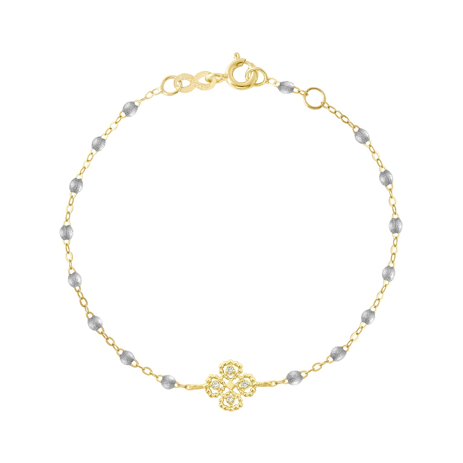 Gigi Clozeau - Lucky Clover Classic Gigi Silver diamond Bracelet, Yellow Gold, 6.7"