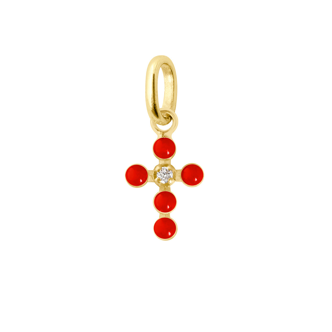Gigi Clozeau - Pearled Cross Diamond Pendant, Coral, Yellow Gold