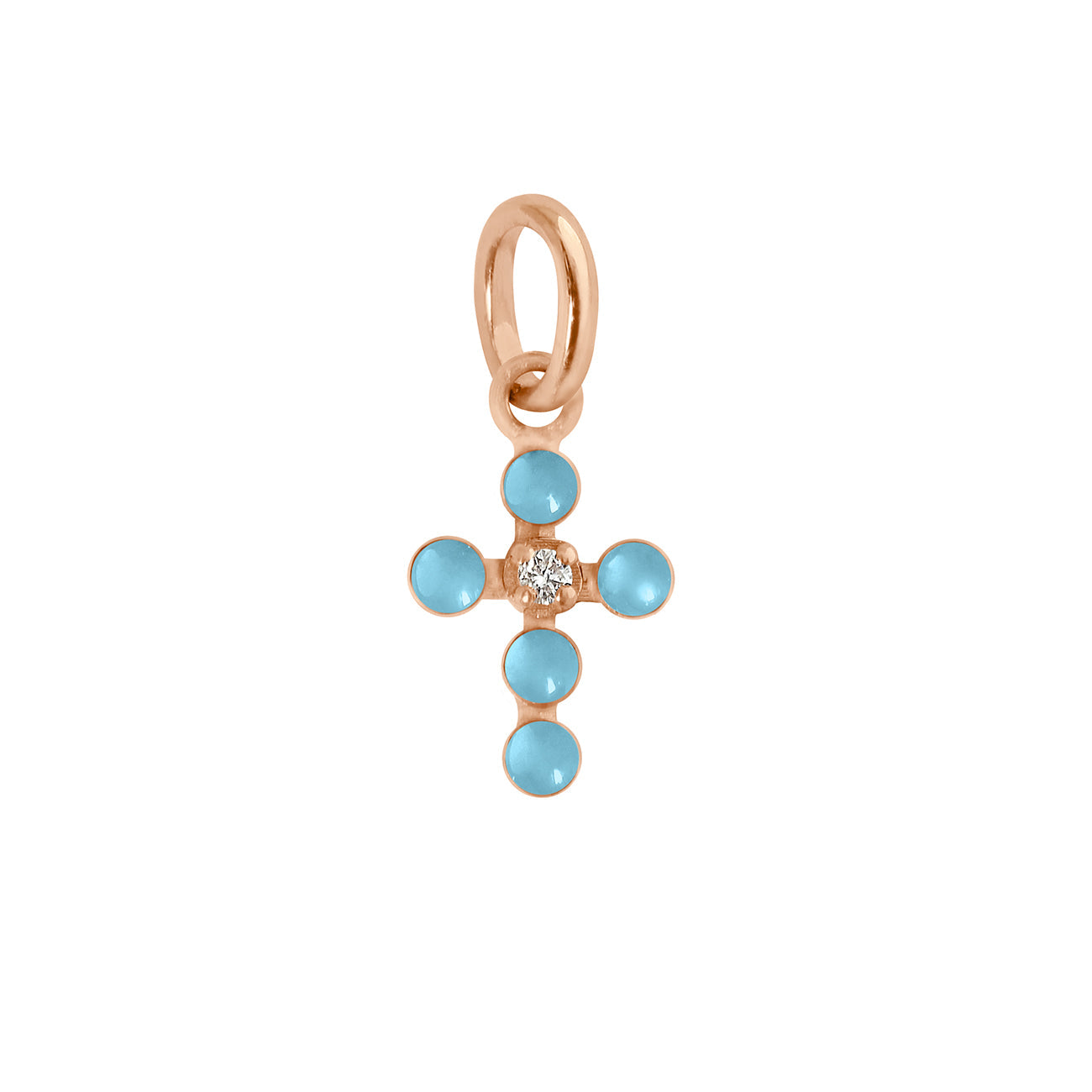 Gigi Clozeau - Pearled Cross Diamond Pendant, Turquoise, Rose Gold