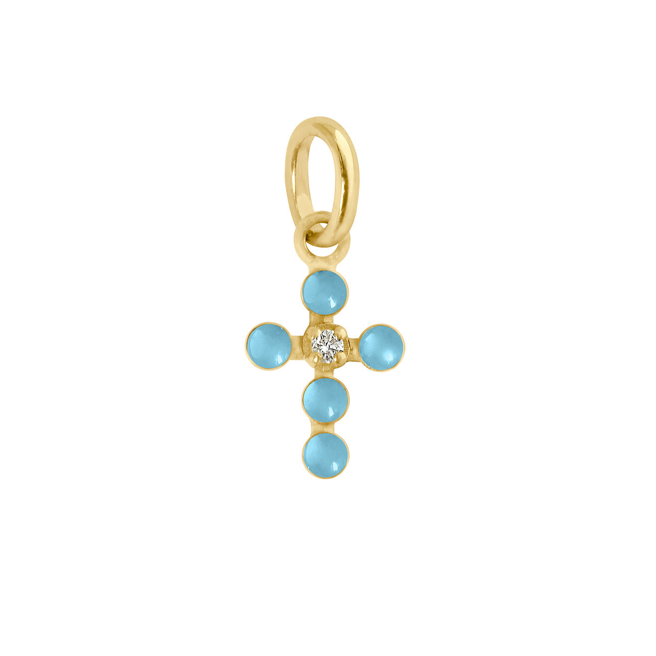Gigi Clozeau - Pearled Cross Diamond Pendant, Turquoise, Yellow Gold