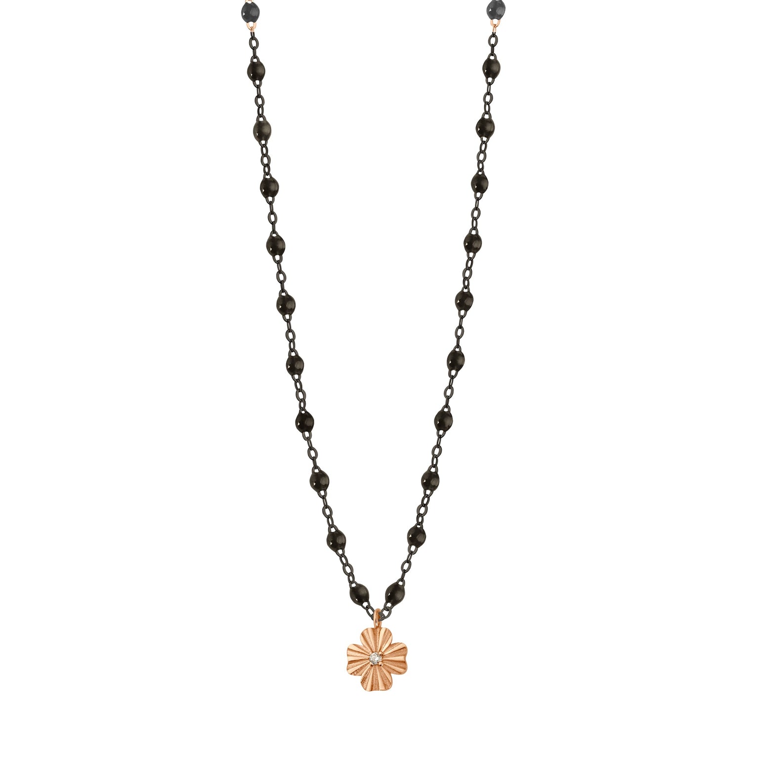Gigi Clozeau - Clover Lumière Black Diamond Necklace, Black and Rose Gold, 16.5"