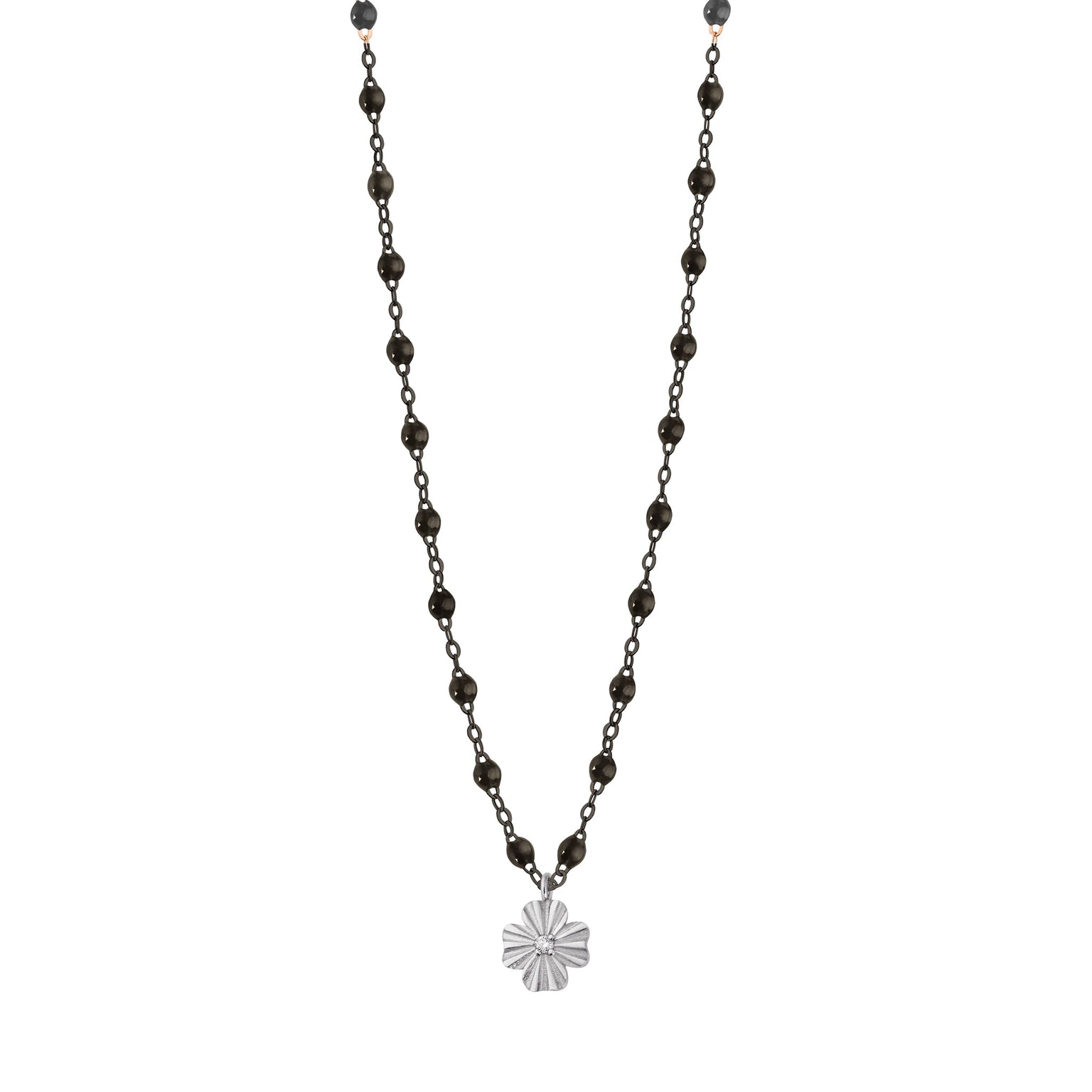 Gigi Clozeau - Clover Lumière Black Diamond Necklace, Black and White Gold, 16.5"