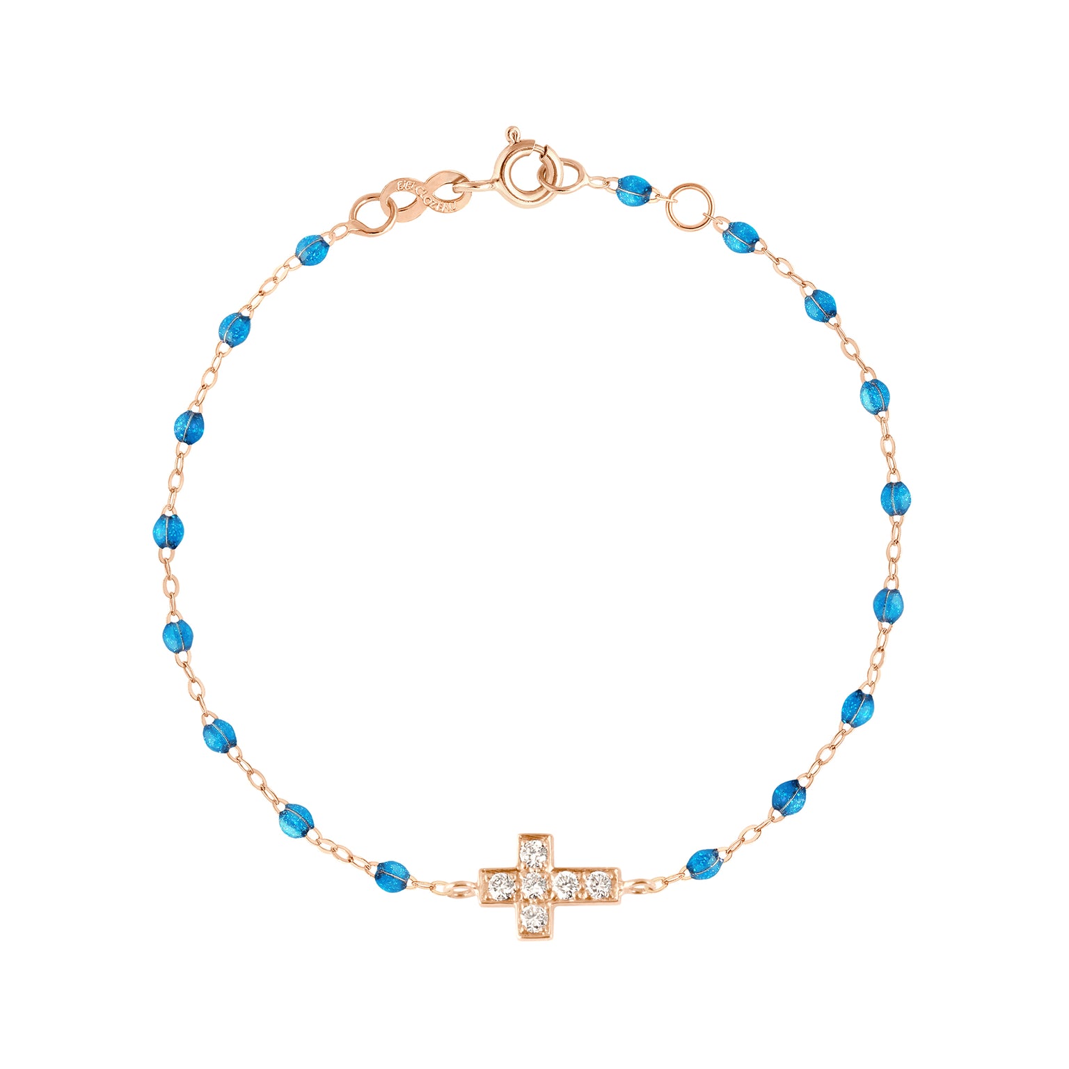 Gigi Clozeau - Cross Charm Classic Gigi Azur Diamond Bracelet, Rose Gold, 6.7"