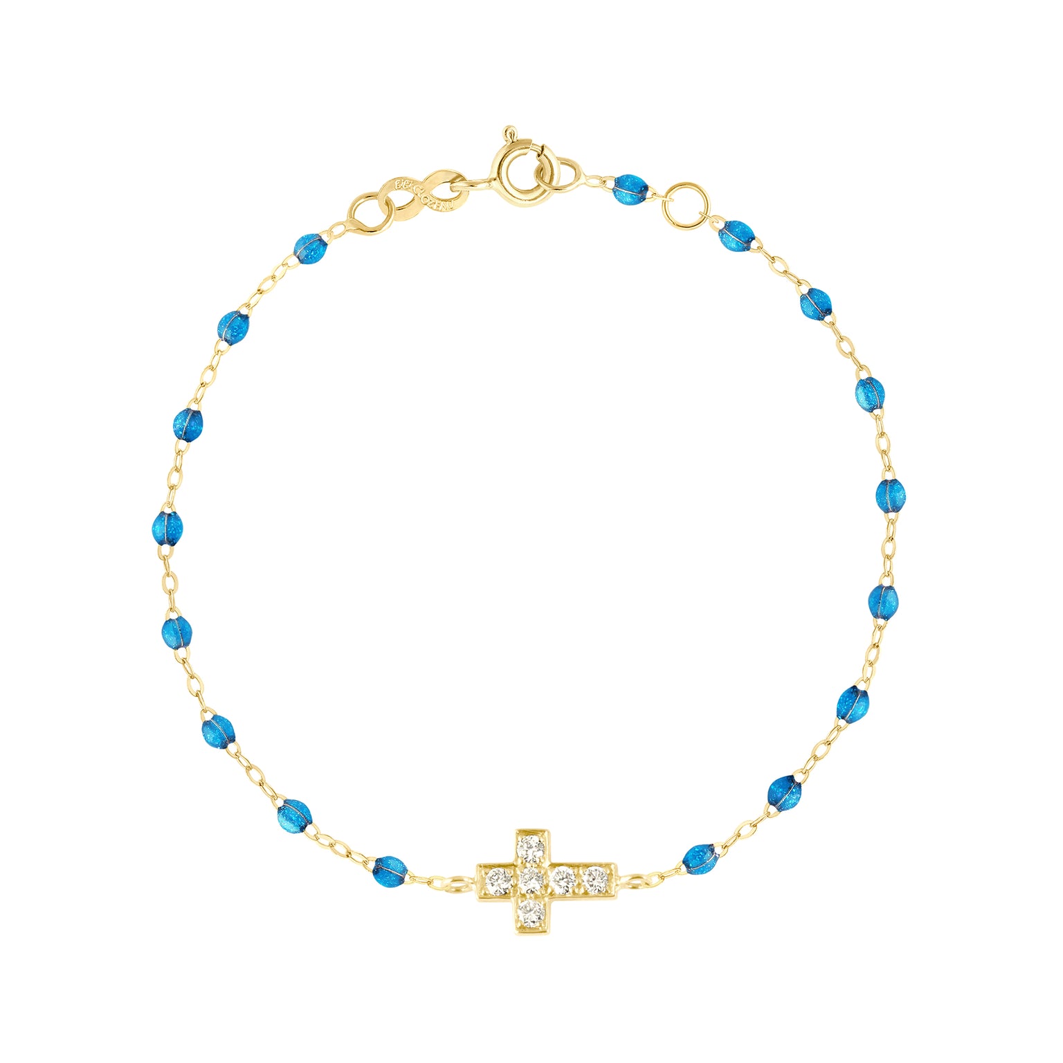 Gigi Clozeau - Cross Charm Classic Gigi Azur Diamond Bracelet, Yellow Gold, 6.7"