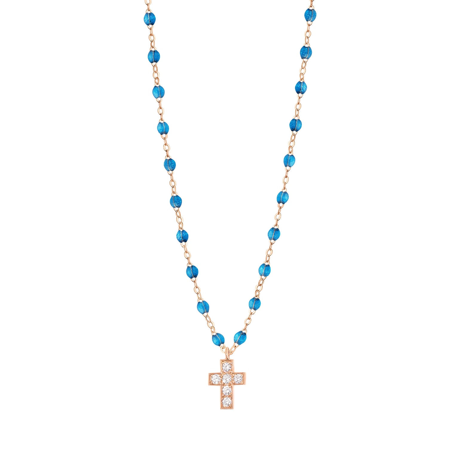 Gigi Clozeau - Cross Charm Classic Gigi Azur Diamond Necklace, Rose Gold, 16.5"