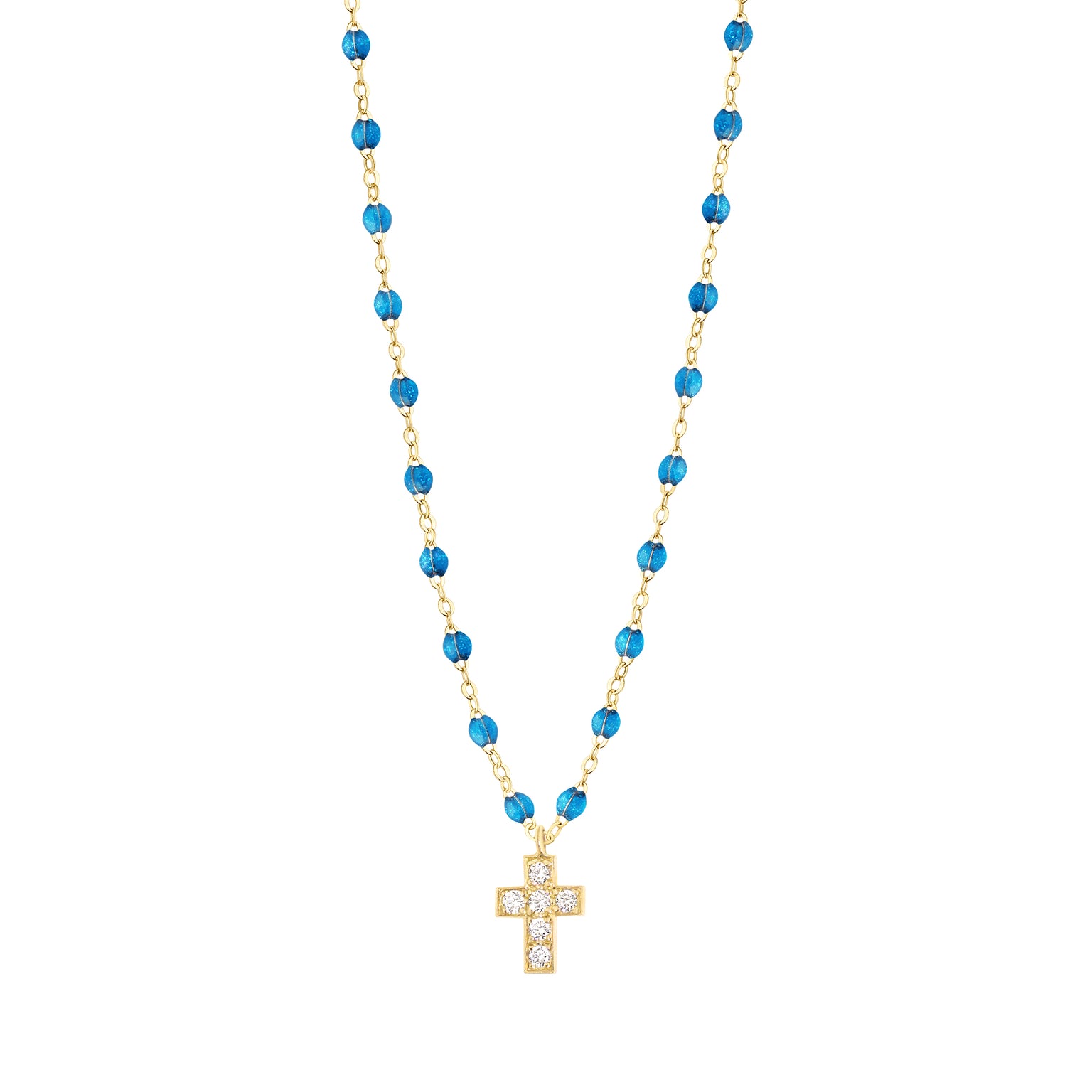 Gigi Clozeau - Cross Charm Classic Gigi Azur Diamond Necklace, Yellow Gold, 16.5"
