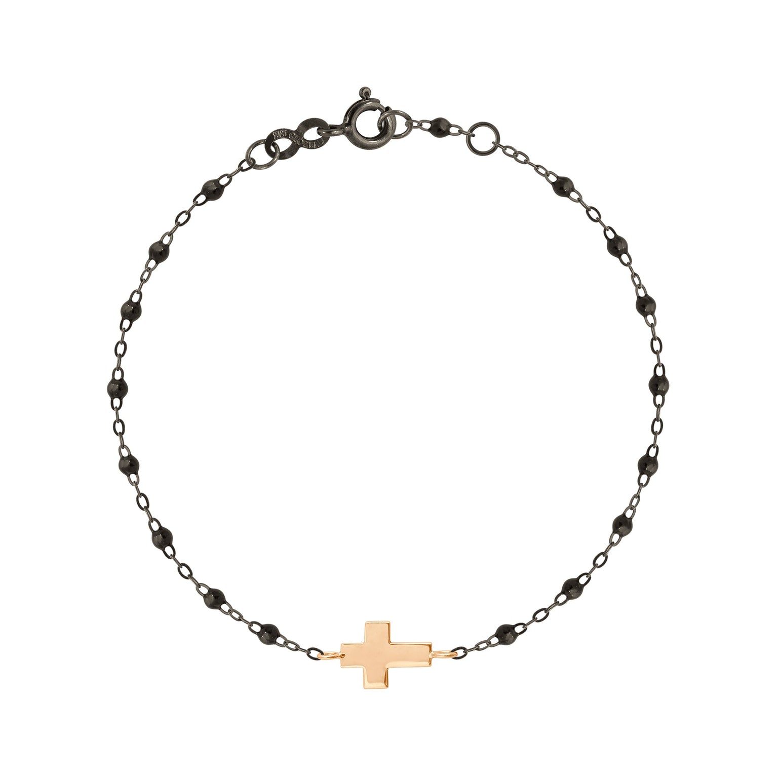 Gigi Clozeau - Cross Charm Classic Gigi Black Bracelet, Black and Rose Gold, 6.7"