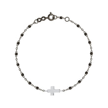Gigi Clozeau - Cross Charm Classic Gigi Black Bracelet, Black and White Gold, 6.7"