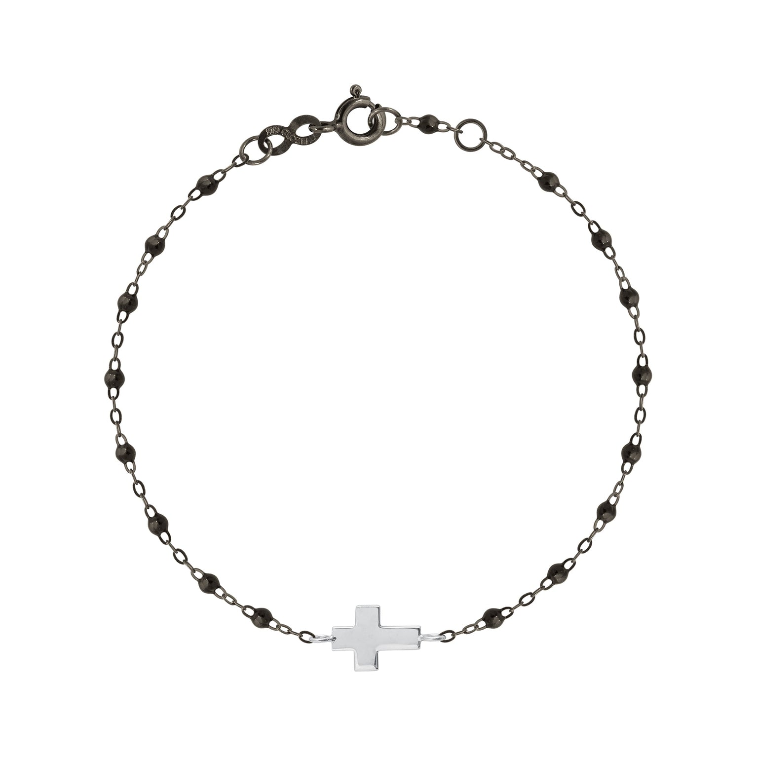 Gigi Clozeau - Cross Charm Classic Gigi Black Bracelet, Black and White Gold, 6.7"