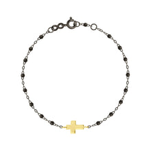 Gigi Clozeau - Cross Charm Classic Gigi Black Bracelet, Black and Yellow Gold, 6.7"