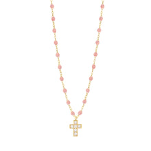 Gigi Clozeau - Cross Charm Classic Gigi Blush Diamond Necklace, Yellow Gold, 16.5"