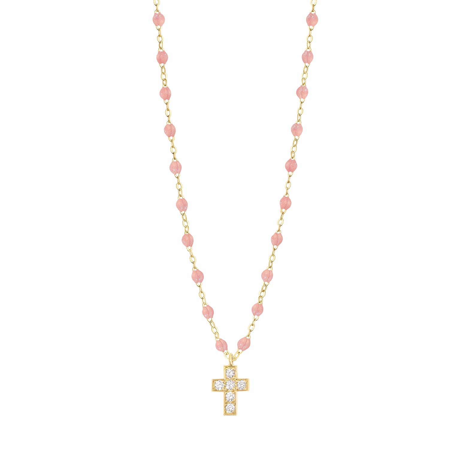 Gigi Clozeau - Cross Charm Classic Gigi Blush Diamond Necklace, Yellow Gold, 16.5"