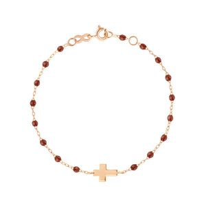 Gigi Clozeau - Cross Charm Classic Gigi Moka Bracelet, Rose Gold, 6.7"