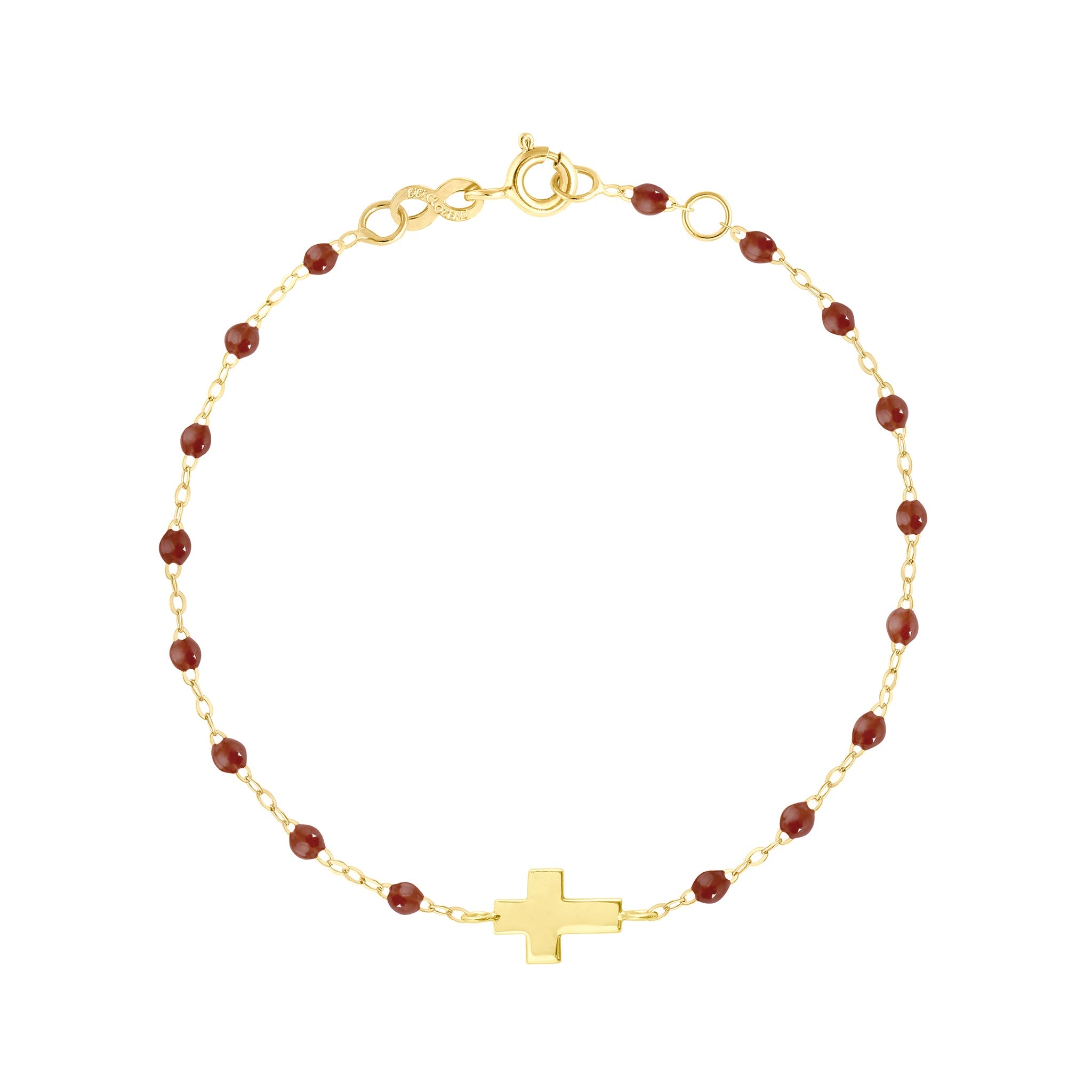 Gigi Clozeau - Cross Charm Classic Gigi Moka Bracelet, Yellow Gold, 6.7"